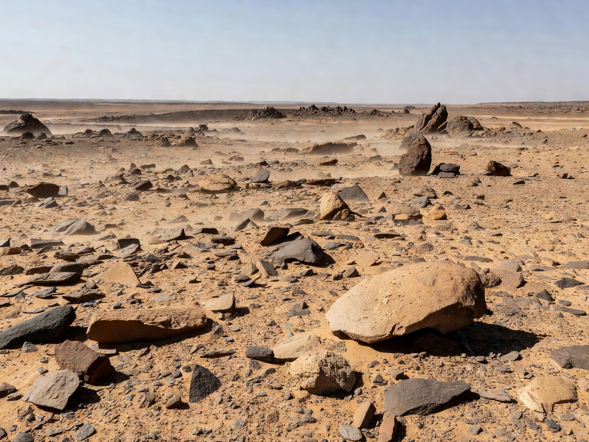 Arid desert landscape in Bir Tawil region with rocky terrain
