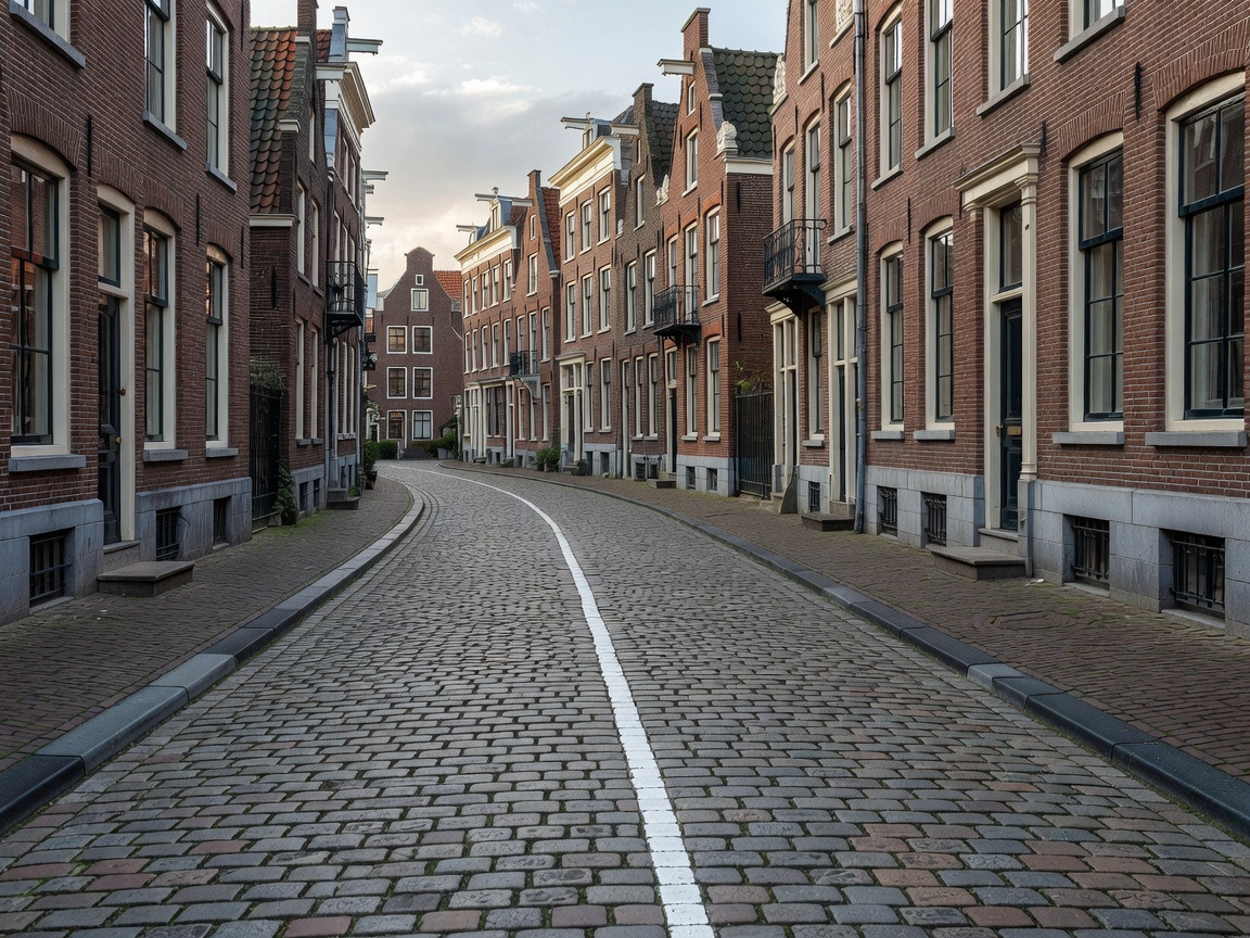 Cobblestone street border line between Netherlands and Belgium in Baarle